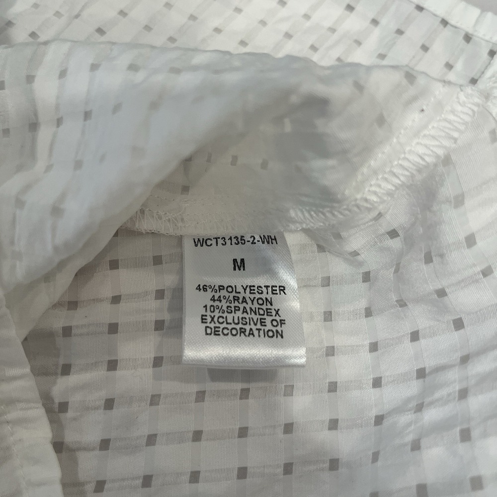 THML White Blue Check V-Neck Tunic Blouse Trim Short Sleeve Womens Size M - Picture 4 of 7